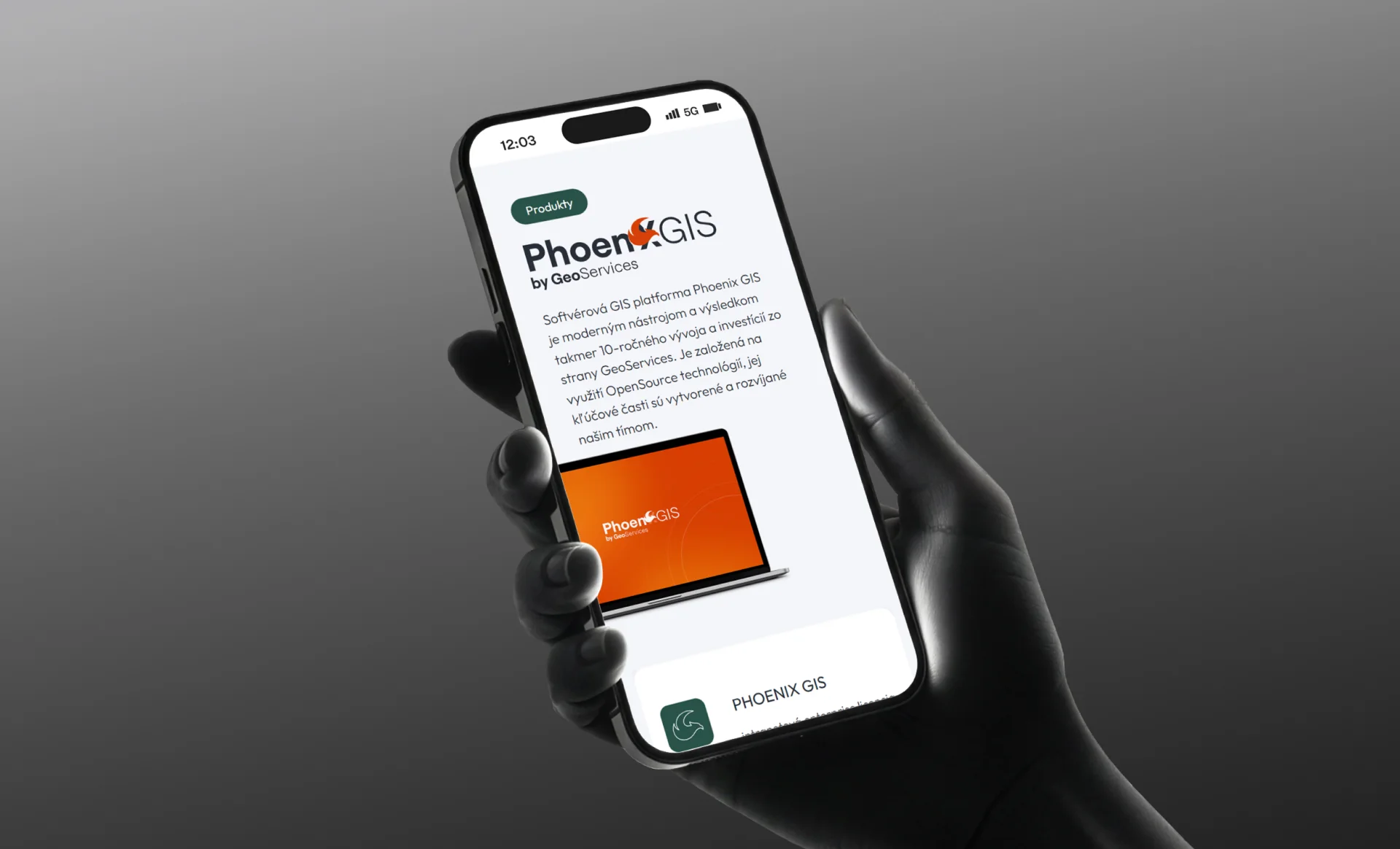 Produktová stránka PhoenixGIS na mobile