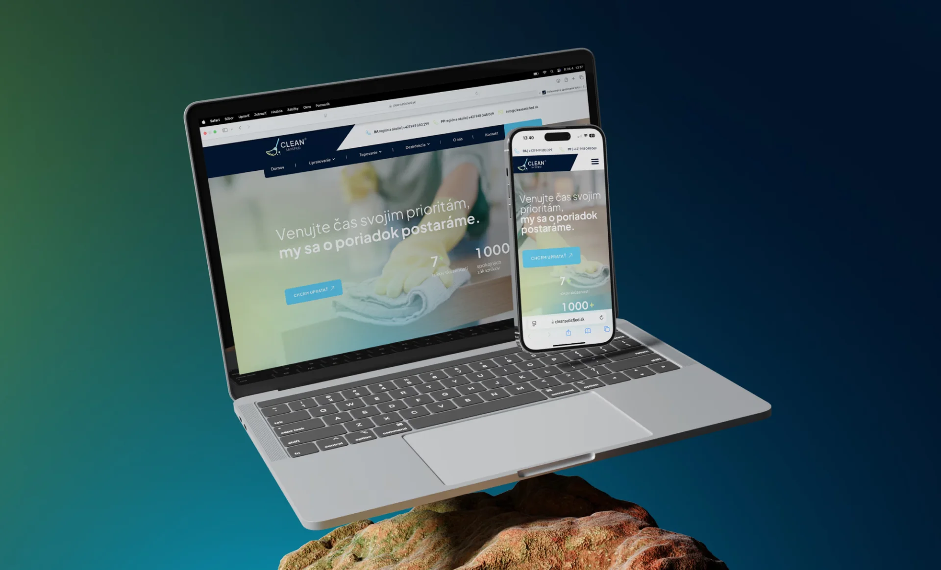 Web Clean Satisfied na notebooku a mobile